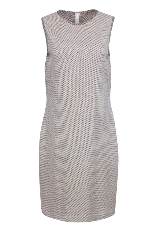 St John - Ivory Sleeveless Sheath Dress w/ Black Polka Dot Print Sz 10