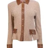 St. John - Light Brown & Tan Wool Blend Jacket w/ Leather Trim Sz 4