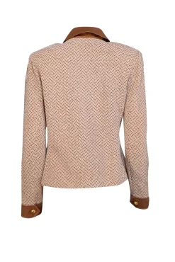 St. John - Light Brown & Tan Wool Blend Jacket w/ Leather Trim Sz 4