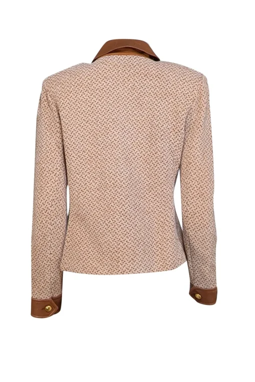 St. John - Light Brown & Tan Wool Blend Jacket w/ Leather Trim Sz 4