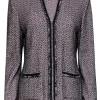 St. John - Light Pink & Black Knit Zip-Up Blazer w/ Fringed Trim Sz 8