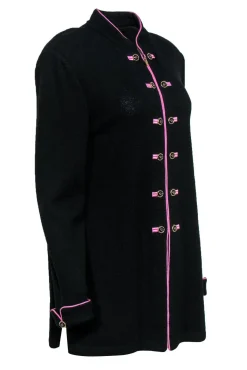 St. John - Long Black Knit Sweater w/ Decorative Buttons Sz 14