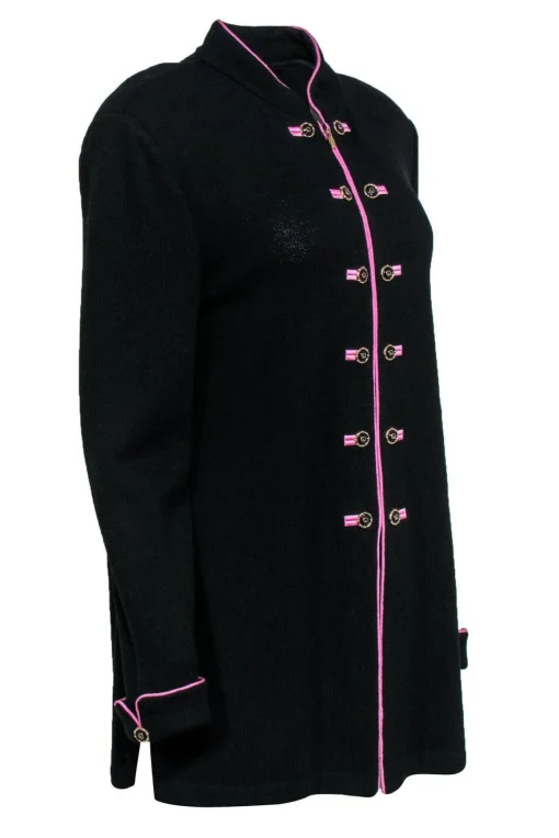 St. John - Long Black Knit Sweater w/ Decorative Buttons Sz 14
