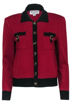 St. John - Maroon Cardigan w/ Black Contrast Trim Sz 4