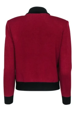 St. John - Maroon Cardigan w/ Black Contrast Trim Sz 4