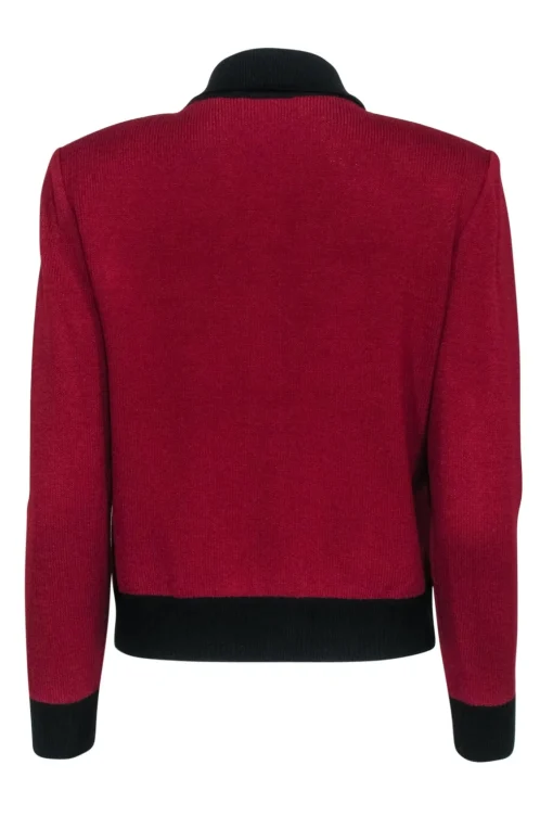 St. John - Maroon Cardigan w/ Black Contrast Trim Sz 4