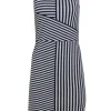 St. John - Navy & White Striped Wool Blend Shift Dress Sz 0