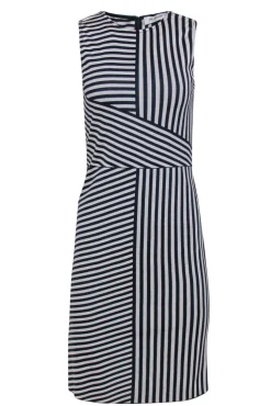 St. John - Navy & White Striped Wool Blend Shift Dress Sz 0