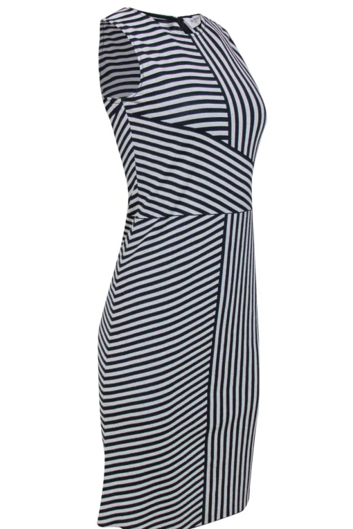 St. John - Navy & White Striped Wool Blend Shift Dress Sz 0