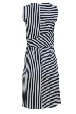 St. John - Navy & White Striped Wool Blend Shift Dress Sz 0