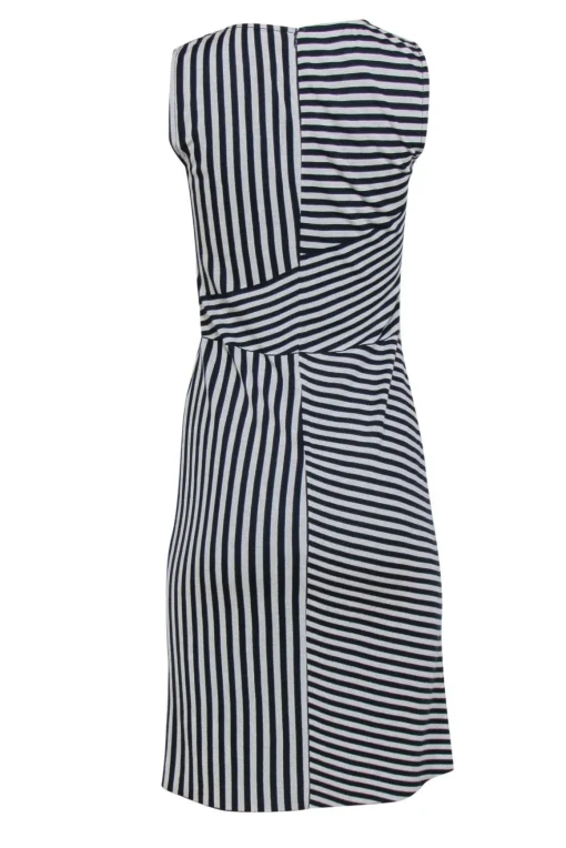 St. John - Navy & White Striped Wool Blend Shift Dress Sz 0