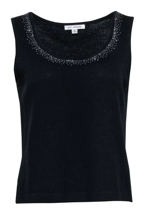 St. John - Navy Knit Tank w/ Silver Jewel Trim Sz S