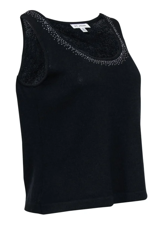 St. John - Navy Knit Tank w/ Silver Jewel Trim Sz S