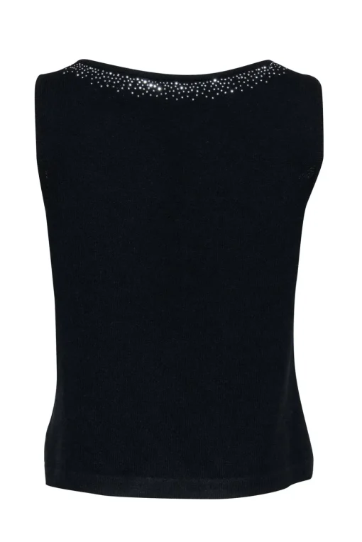 St. John - Navy Knit Tank w/ Silver Jewel Trim Sz S
