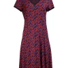 St. John - Navy, Red, & Blue Patterned Knit Short Sleeve Dress Sz 10