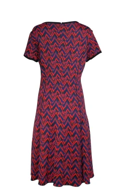 St. John - Navy, Red, & Blue Patterned Knit Short Sleeve Dress Sz 10