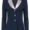 St. John - Navy Sequined Blazer w/ Removable White Collar & Rhinestones Sz 2