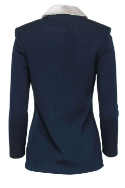 St. John - Navy Sequined Blazer w/ Removable White Collar & Rhinestones Sz 2