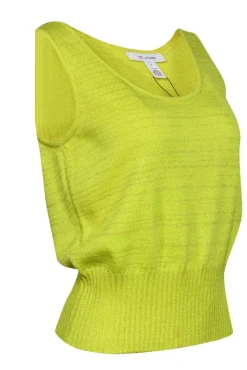 St. John - Neon Yellow Sparkly Sleeveless Sweater Sz S