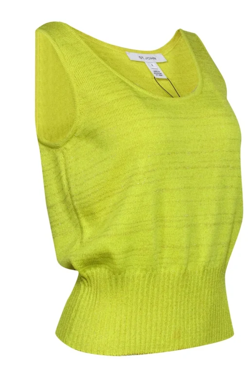 St. John - Neon Yellow Sparkly Sleeveless Sweater Sz S