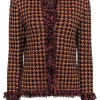 St. John - Orange & Purple Houndstooth Fringed Knit Jacket Sz 10