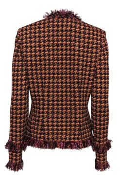 St. John - Orange & Purple Houndstooth Fringed Knit Jacket Sz 10