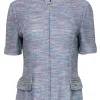 St. John - Pastel Blue, Green, Beige, & Magenta Knit Zip Front Top Sz 6