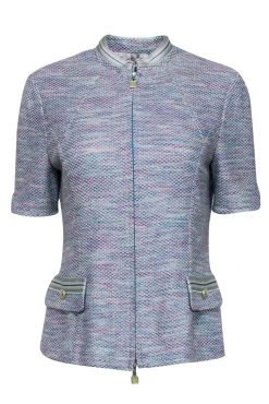 St. John - Pastel Blue, Green, Beige, & Magenta Knit Zip Front Top Sz 6