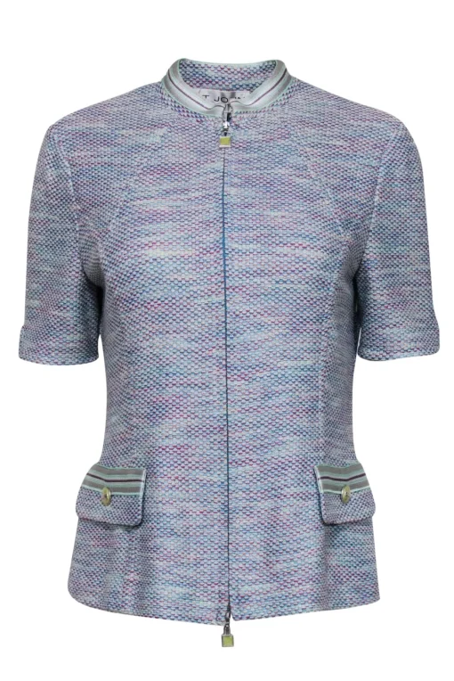 St. John - Pastel Blue, Green, Beige, & Magenta Knit Zip Front Top Sz 6
