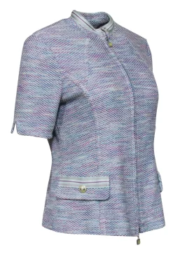 St. John - Pastel Blue, Green, Beige, & Magenta Knit Zip Front Top Sz 6