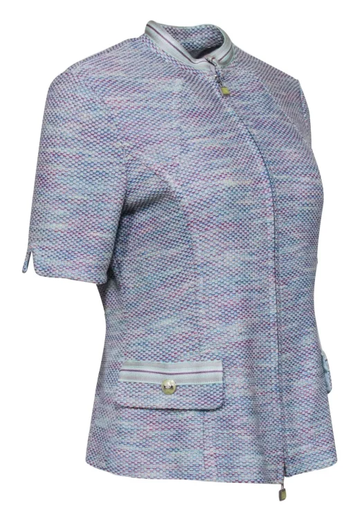 St. John - Pastel Blue, Green, Beige, & Magenta Knit Zip Front Top Sz 6