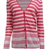 St. John - Pink & White Stripe Button Front Cardigan Sz M