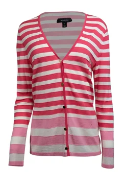 St. John - Pink & White Stripe Button Front Cardigan Sz M