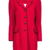St. John - Red Knit Longline Coat w/ Black Piping Sz 12