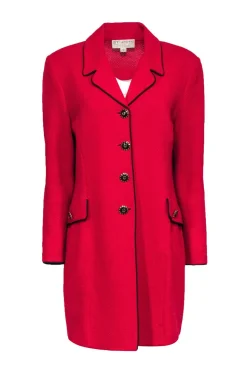 St. John - Red Knit Longline Coat w/ Black Piping Sz 12
