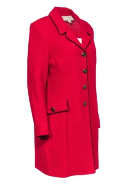 St. John - Red Knit Longline Coat w/ Black Piping Sz 12