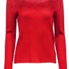 St. John - Red Knit Rhinestone Scoop Neck Sweater Sz M