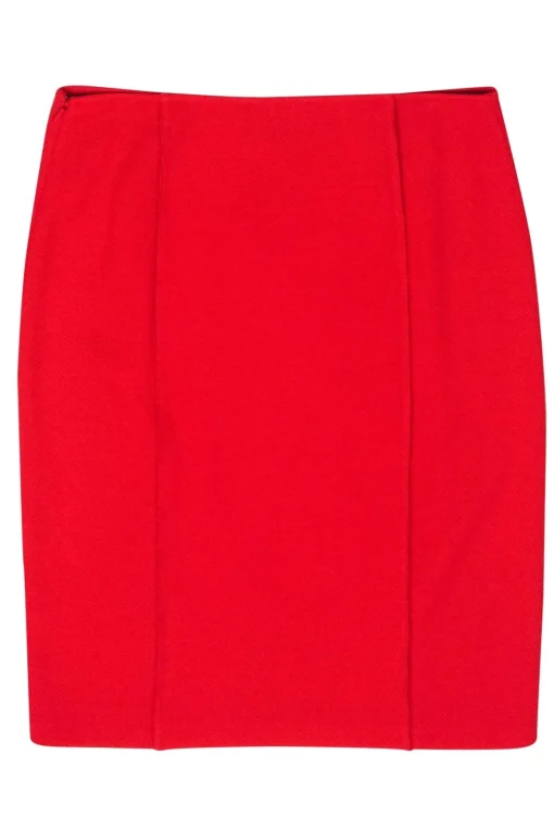 St. John - Red Knit Wool Pencil Skirt Sz 10