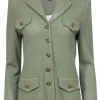 St. John - Sage Green Woven Knit Golden-Button Jacket Sz 4