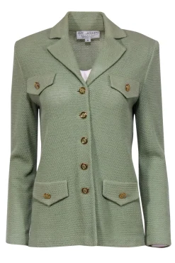 St. John - Sage Green Woven Knit Golden-Button Jacket Sz 4