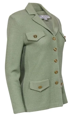 St. John - Sage Green Woven Knit Golden-Button Jacket Sz 4