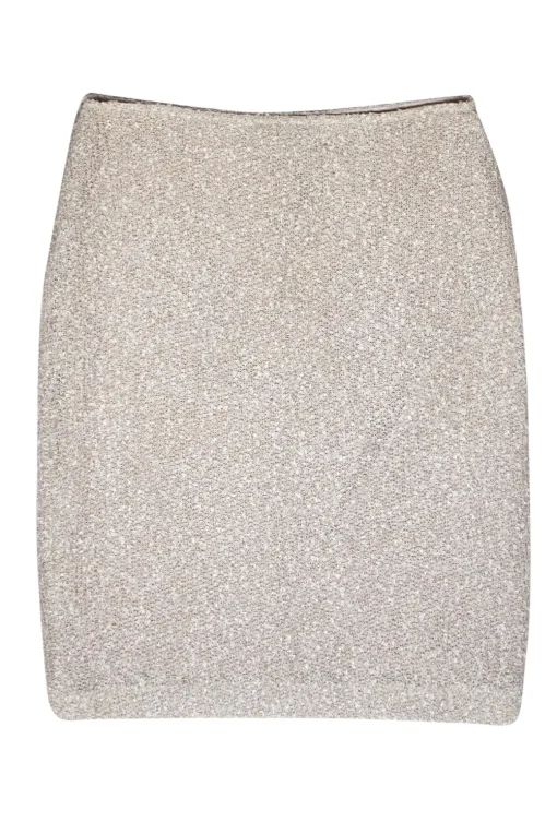 St. John - Silver Tinsel Knit Mini Pencil Skirt Sz 10
