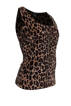 St. John - Tan & Black Leopard Print Velvet Tank Sz L