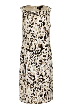 St. John -  Tan, Cream, & Brown Leopard Print Sleeveless Sheath Dress Sz M