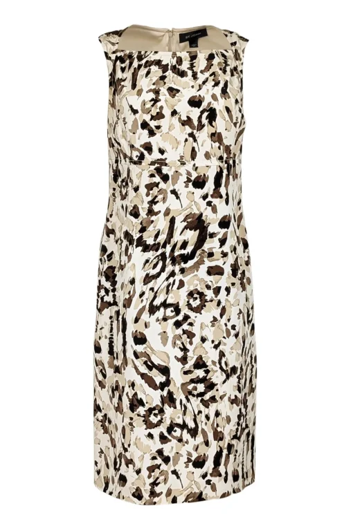 St. John -  Tan, Cream, & Brown Leopard Print Sleeveless Sheath Dress Sz M