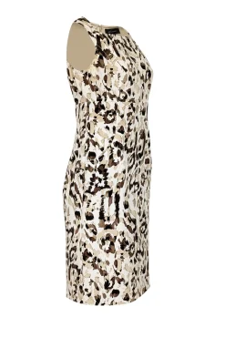 St. John -  Tan, Cream, & Brown Leopard Print Sleeveless Sheath Dress Sz M