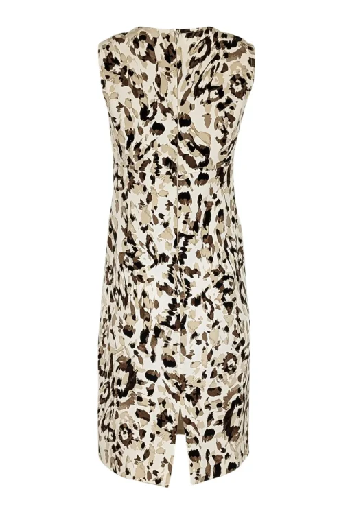 St. John -  Tan, Cream, & Brown Leopard Print Sleeveless Sheath Dress Sz M