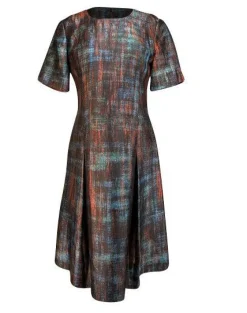 St. John - Teal, Red, Blue, & Black Printed Silk & Wool Blend Dress Sz 8