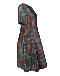 St. John - Teal, Red, Blue, & Black Printed Silk & Wool Blend Dress Sz 8