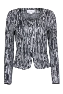 St. John - White & Black Metallic Knit Jacket w/ Rhinestones Sz 2